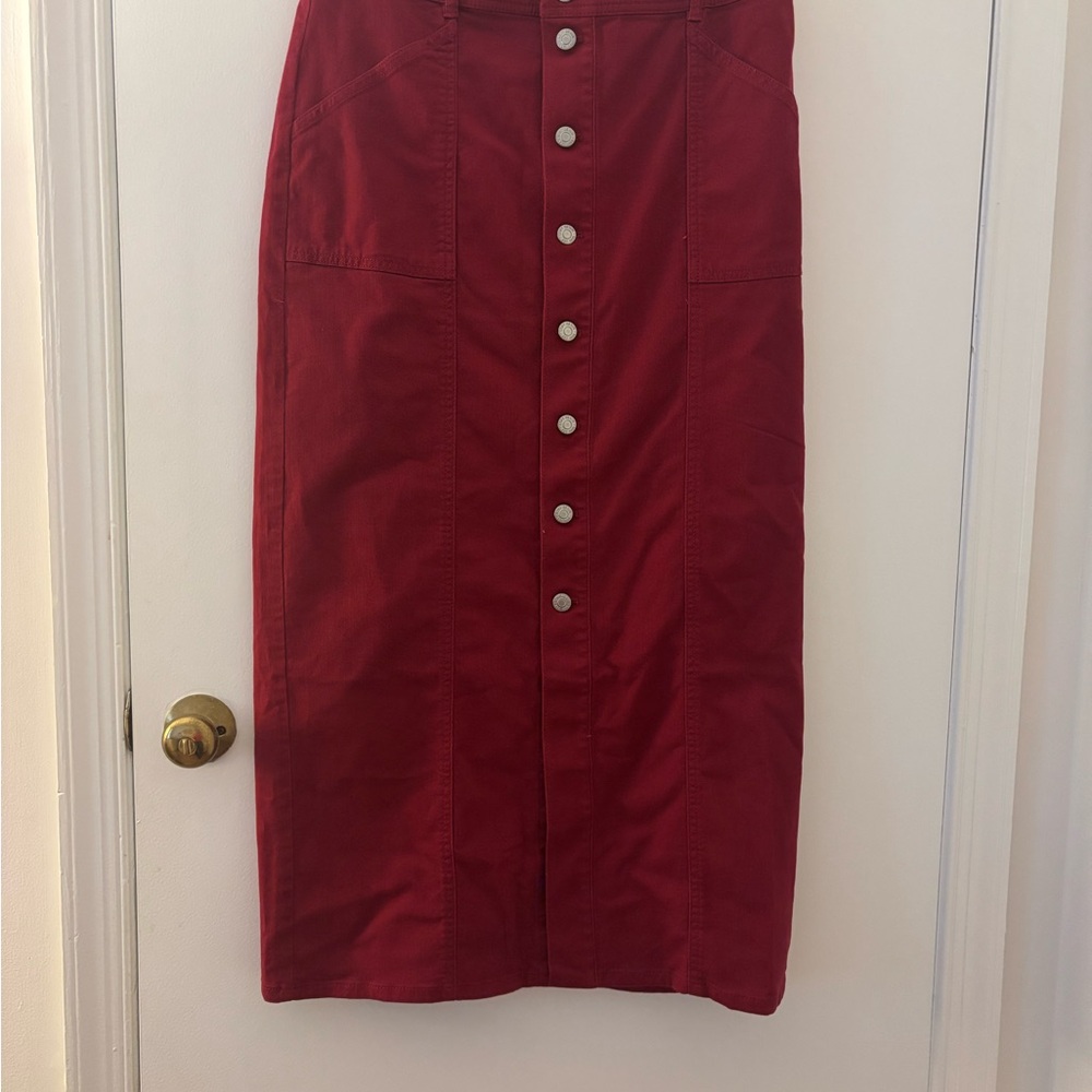 Red Button-Front Skirt